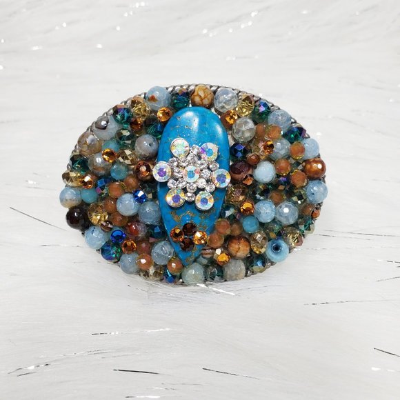 Turquoise Multi Silver Crystal Bling Buckle! - Picture 1 of 6